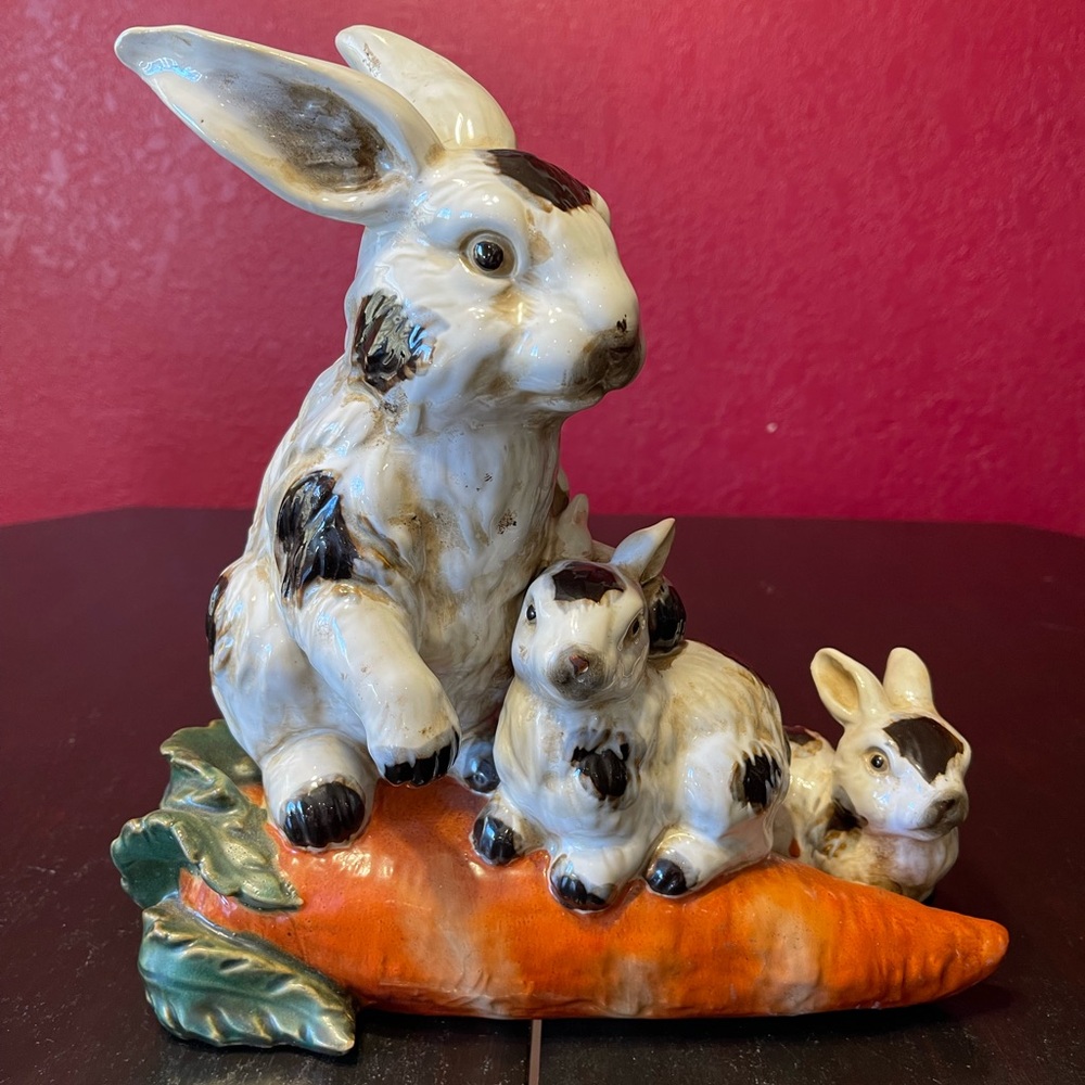 Vintage Majolica Porcelain Hand-Painted Rabbits